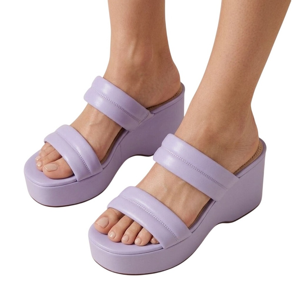 BP Raquelle‎ Purple Puffy Two Strap Platform Wedge Sandals Size 8M Lavender